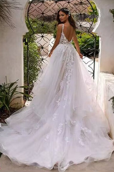 Robe de mariée Col en V Traîne Courte Vente Poire Epurée Été