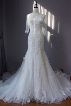 Robe de mariée Manche Aérienne Plage Drapé Lacez vers le haut