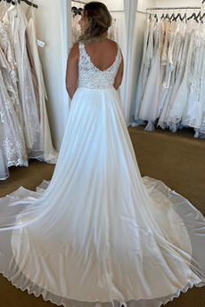 Robe de mariée A-ligne Couvert de Dentelle Longue Naturel taille