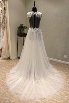 Robe de mariée Col en V Jardin net A-ligne Naturel taille Tube droit