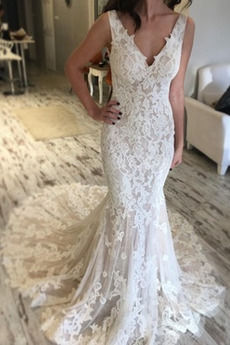 Robe de mariée Hiver Tulle Sans Manches Col en V Foncé Naturel taille