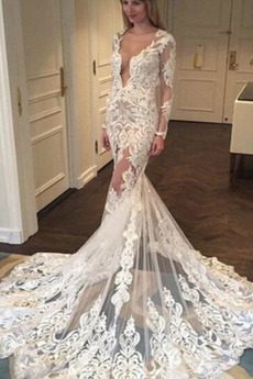 Robe de mariage Manche Longue Décalcomanie Longue Été Dos nu