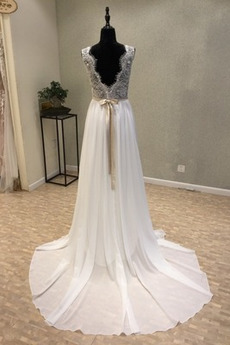 Robe de mariée semi-couverte Rivage A-ligne Automne Naturel taille