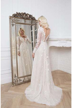 Robe de mariée Manche Longue Plage Décolleté Dans le Dos Elégant