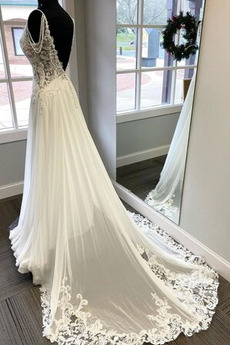 Robe de mariée Norme Mousseline Col en V Appliquer Col en V Foncé