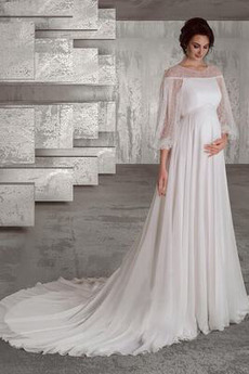 Robe de mariage Taille haute Mousseline Manche Longue De plein air