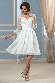 Robe de mariée Manche Longue A-ligne Longueur de genou Rivage