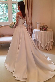 Robe de mariée Dentelle Automne Dos nu Rosée épaule Col en V Foncé