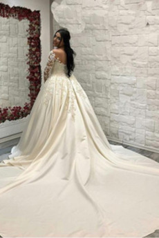 Robe de mariée Ancien Automne Manche Longue Sablier Longue Satin