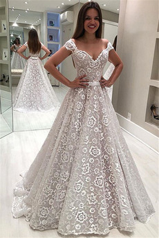 Robe de mariée Couvert de Dentelle A-ligne Naturel taille Dentelle