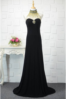 Robe de bal Longue Sans Manches Chic Col haut Corsage Avec Bijoux