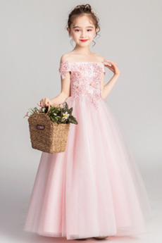 Robe de fille de fleur a ligne Été Corsage Avec Bijoux Formelle