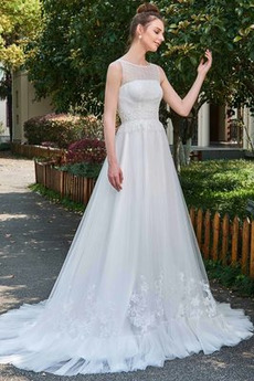 Robe de mariage Pittoresque a ligne Longue Sans Manches Fermeture à glissière