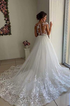 Robe de mariée Sirène Salle Dentelle Naturel taille Bouton Gaze