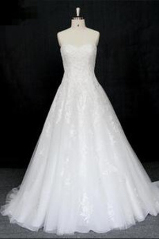 Robe de mariée Taille haute Perle Longue Laçage Sans Manches