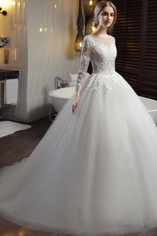 Robe de mariée Formelle Manche Aérienne Couvert de Dentelle Longue