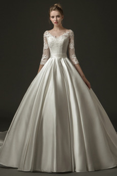 Robe de mariée Traîne Longue aligne 3/4 Manche Trou De Serrure