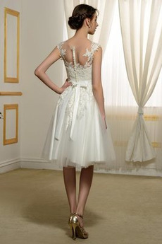 Robe de mariage Col Bateau Couvert de Dentelle A-ligne Longueur de genou