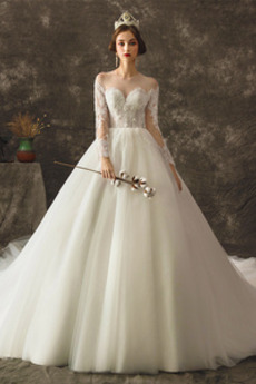 Robe de mariée Manche Longue Lacez vers le haut Formelle Traîne Longue