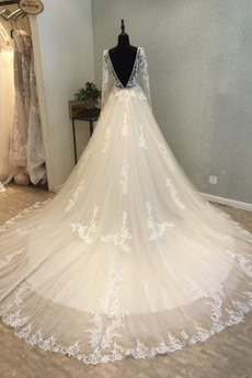 Robe de mariée Dentelle Rivage Col Bateau Éternel Dos nu Manche Longue