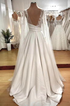 Robe de mariage Hiver A-ligne Petit collier circulaire Elégant