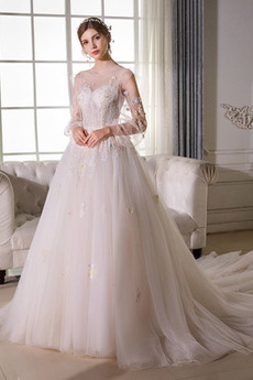 Robe de mariée Tulle Manche Aérienne Norme Longue Formelle a ligne