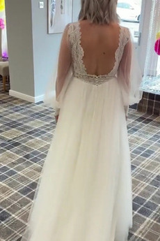 Robe de mariée Dos nu Manche Aérienne Chic Décalcomanie Col en V Foncé