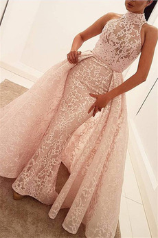 Robe de bal Longue Fête A-ligne Sans Manches Couvert de Dentelle