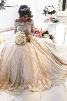 Robe de mariée Perle Traîne Royal Manche Longue Formelle Pomme