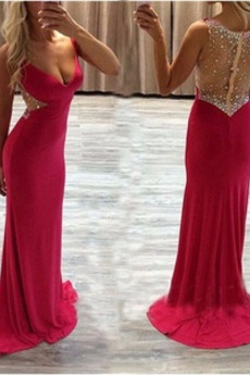 Robe de soirée Longue Sans Manches Col en V Foncé Col en V Maigre