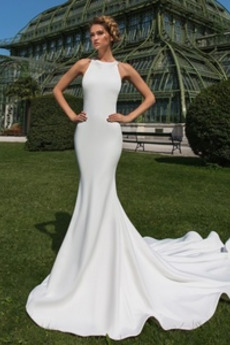 Robe de mariée Sirène Sans Manches Rivage Dentelle Petit collier circulaire