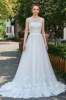 Robe de mariage Pittoresque a ligne Longue Sans Manches Fermeture à glissière