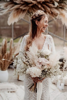 Robe de mariage Manche Courte Jardin Manche Lâche Dentelle Elégant