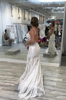 Robe de mariée Bretelles Spaghetti Rivage Dentelle Naturel taille