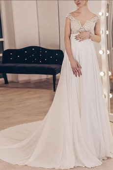 Robe de mariée Taille haute Mousseline Empire Sans Manches Col en V Foncé