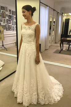 Robe de mariage Dentelle Traîne Courte Formelle Printemps Rosée épaule