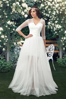 Robe de mariée Tulle Train de petit Manche Demi Ample & Ornée