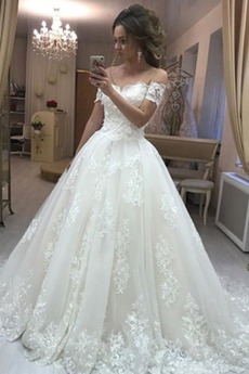 Robe de mariée Elégant Médium Manche Courte Traîne Courte Rosée épaule