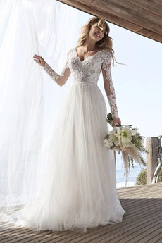 Robe de mariée Dos nu A-ligne Norme Drapé Tulle Col en V Foncé