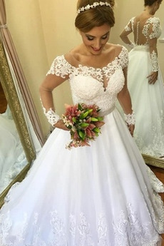 Robe de mariée Printemps Naturel taille aligne Gaze Couvert de Dentelle