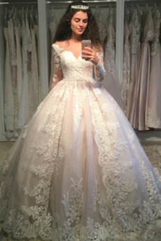 Robe de mariée Longue Fermeture éclair Manche Longue a ligne