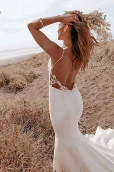 Robe de mariée Dos nu Bretelles Spaghetti Sans Manches Plage