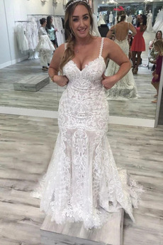 Robe de mariée Bretelles Spaghetti Rivage Dentelle Naturel taille