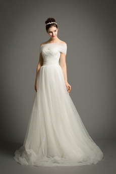 Robe de mariée Tulle noble Été Col en Cœur De plein air Fourreau plissé