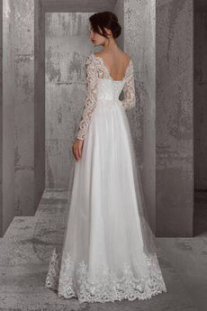 Robe de mariée Lacez vers le haut Naturel taille Col en V Manche Aérienne