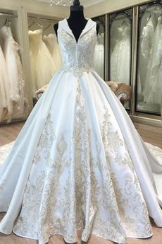 Robe de mariée Dos nu Formelle Traîne Longue ride Eglise A-ligne