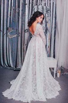 Robe de mariée Empire Traîne Mi-longue Dentelle Été Décolleté Dans le Dos