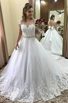 Robe de mariée Formelle A-ligne Perle Longue Couvert de Dentelle