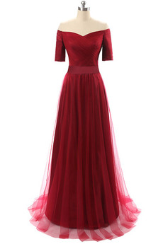 Robe de soirée Mancheron Rouge Mariage Simple Traîne Courte A-ligne