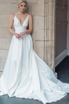 Robe de mariage Simple Médium Traîne Courte Laçage aligne Satin